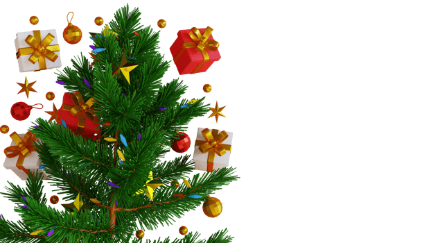 3d render realistic christmas tree with gift present png transparant background