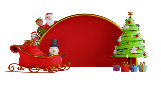 3d render christmas frame with santa and friends png