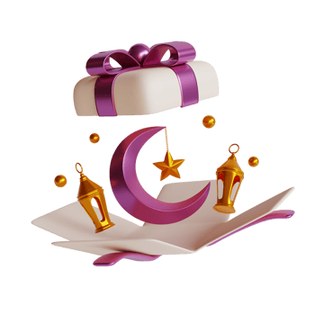 3d render lantern gift box and crescent moon png