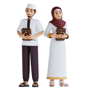 3d render muslim man and women stand carrying Al Quran png
