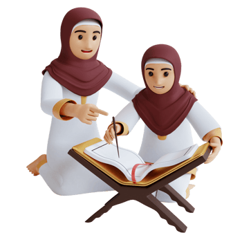 3d render girl and mom reading Al Quran png