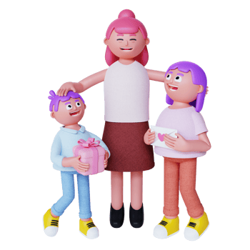 3d render son and girl give present gift to mother day png