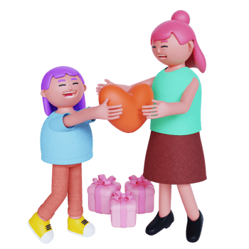 3d render girl giving love to his mother day png