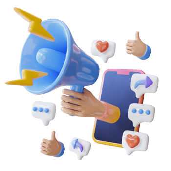 3d render hand out from phone doing digital marketing png