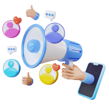 3d render hand out from phone doing digital marketing png