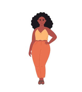Modern young black woman in casual outfit. Stylish fashionable look. vector