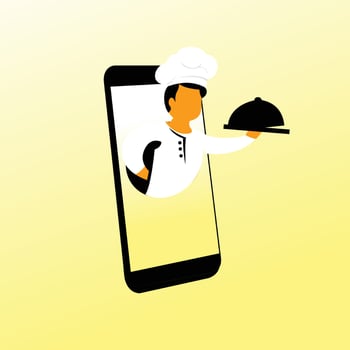 illustration of food service via mobile application vector