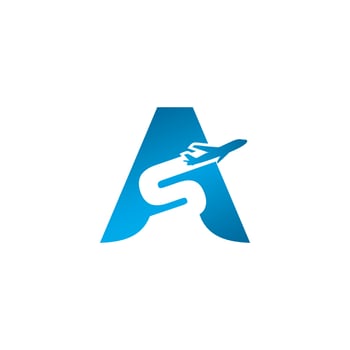 Letter A S airplane and travel logo design template vector