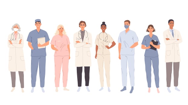 Doctors, medical students workers, medics and nurses. Representatives of different medical specialties. vector