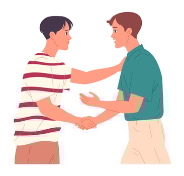 Two guys shaking hands when greeting each other. vector