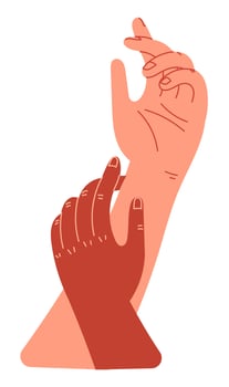 Two hands close-up. Two people joining hands vector