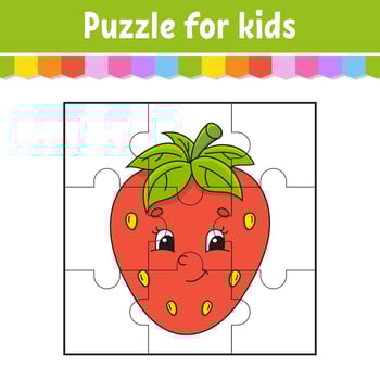 Puzzle game for kids. Berry strawberry. Jigsaw pieces. Color worksheet. Activity page. Isolated vector illustration. cartoon style.