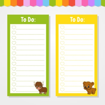 To do list for kids. Empty template. The rectangular shape. Isolated color vector illustration. Funny character. cartoon style. For the diary, notebook, bookmark.