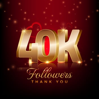 Thank you 40 thousand followers happy celebration banner 3d style red and gold background vector