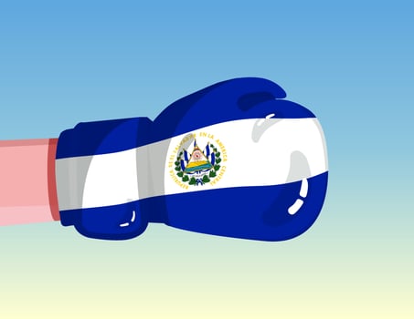 Flag of El Salvador on boxing glove. Confrontation between countries with competitive power. Offensive attitude. Separation of power. Template ready design. vector