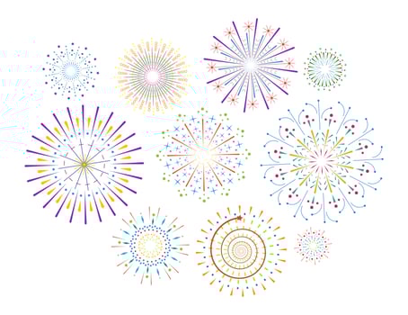 Firework sparkle ray set. Radiant abstract sunburst. Colorful different shine sunrays or fireworks sparkles rays. Sunlight circle graphic design element. Multiple sun light burst options. Vector eps