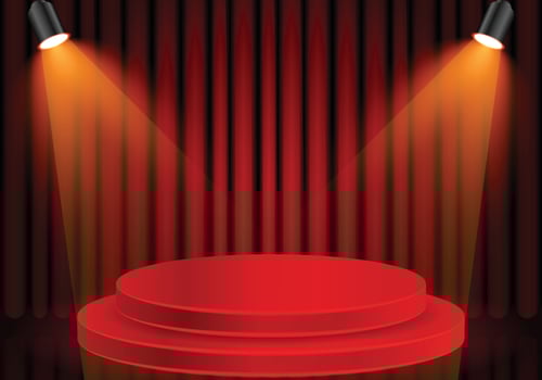 Podium Stage with Red Curtain and Yellow Spotlight vector