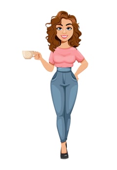 Beautiful business woman having a coffee break vector