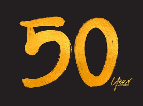 Gold 50 Years Anniversary Celebration Vector Template, 50 Years  logo design, 50th birthday, Gold Lettering Numbers brush drawing hand drawn sketch, number logo design vector illustration