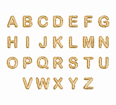 Metallic Gold Text Balloons, golden letter alphabet, vector illustration
