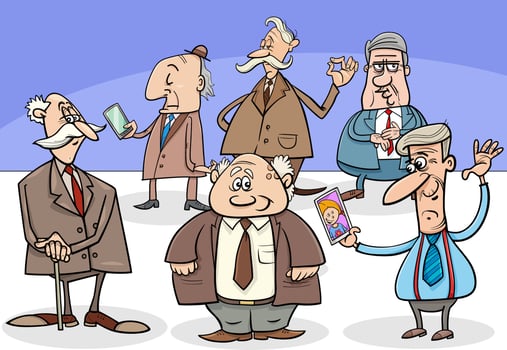 cartoon elder people or seniors characters group vector