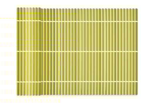 Green bamboo rug twisted into roll, top view. Asian straw mat for sushi. vector