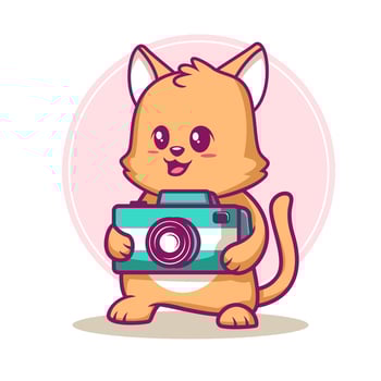 Cute cat with camera cartoon vector illustration