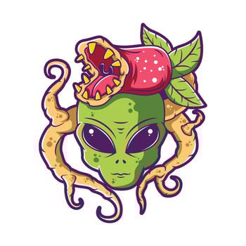 Alien and monster plant cartoon vector illustration