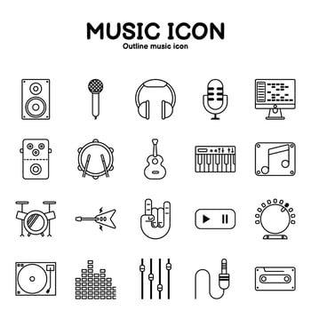 Music Icon Outline Including musical instruments and symbols On a white background vector