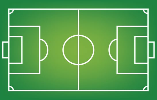 Soccer field vector with white field lines, aerial view, football sport background and green grass top view.