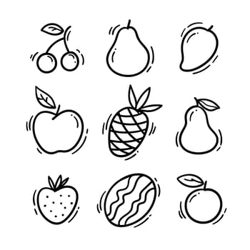 Hand drawn tropical fruit collection. Fresh fruit in outline illustration vector