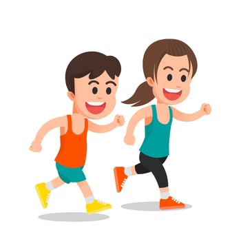 Two children run together for sports training vector