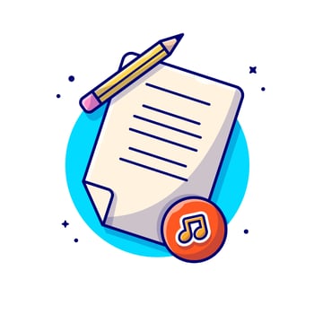 Music Lyrics with Pencil, Tune and Note of Music Cartoon  Vector Icon Illustration. Art Object Icon Concept Isolated  Premium Vector. Flat Cartoon Style