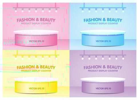 cute girly ellipse counter with hanging light on sweet pastel background 3d illustration vector collection for putting your object