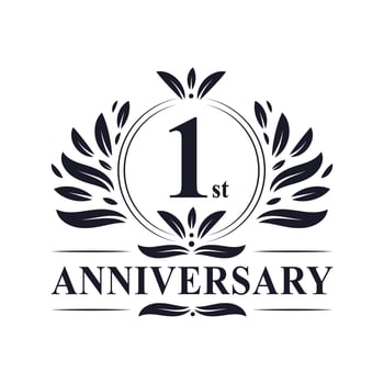 1 years Anniversary logo, luxurious 1st Anniversary celebration. vector