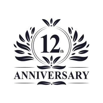 12th Anniversary celebration, luxurious 12 years Anniversary logo design. vector