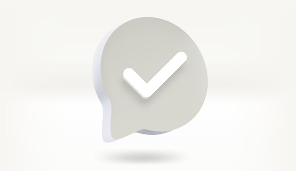 Checkmark on speech bubble. 3d vector illustration