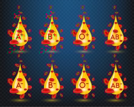 Medical science structure concept of red blood and yellow plasma. Blood cell and its components plasma realistic with 3D vector illustration. On a translucent background.