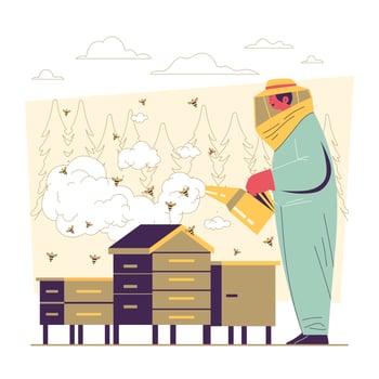 Bee Keeper Smoking Honey Bees vector