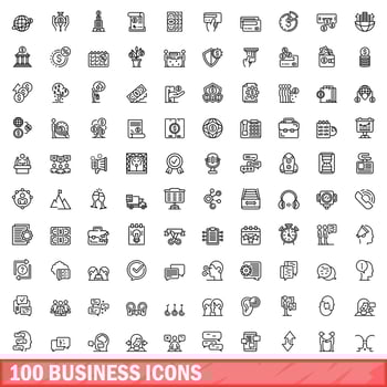 100 business icons set, outline style vector