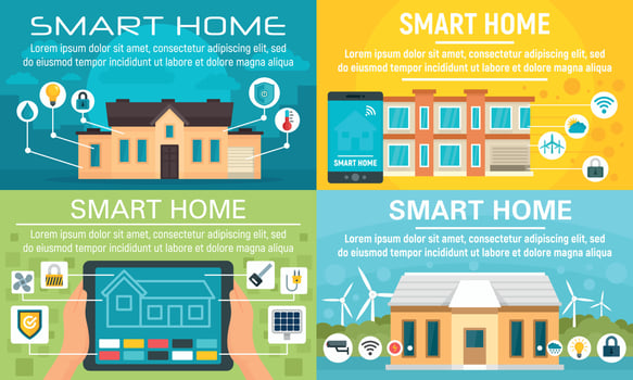 Smart home banner set, flat style vector