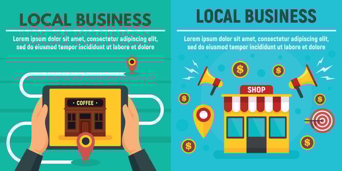 City local business shop banner set, flat style vector