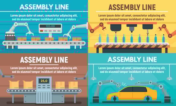 Assembly line banner set, flat style vector