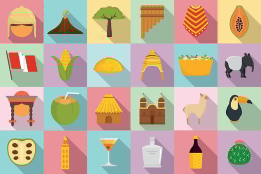 Peru icons set, flat style vector