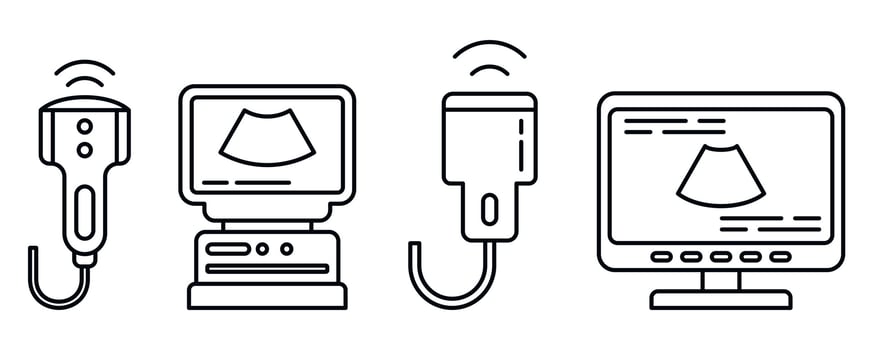 Ultrasound machine icons set, outline style vector