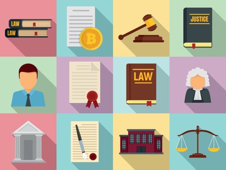 Legislation icons set, flat style vector