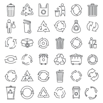 Recycling ecology icons set, outline style vector
