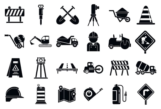 Road repair icons set, simple style vector