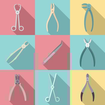 Forceps icons set, flat style vector