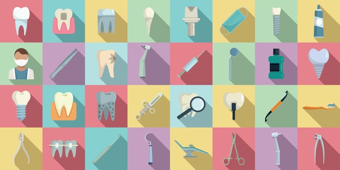 Tooth restoration icons set, flat style vector